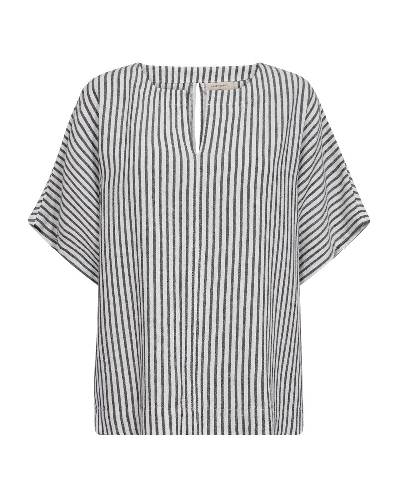 blå stribet t-shirt med korte ærmer Freequent Star Off-white w Navy Blazer FQLAVISCO-BLOUSE