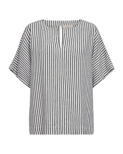 blå stribet t-shirt med korte ærmer Freequent Star Off-white w Navy Blazer FQLAVISCO-BLOUSE