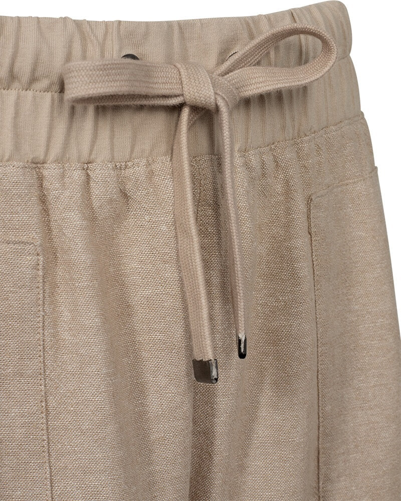 snøre på beige hørbukser Freequent Sand melange FQLAVA-PANTS