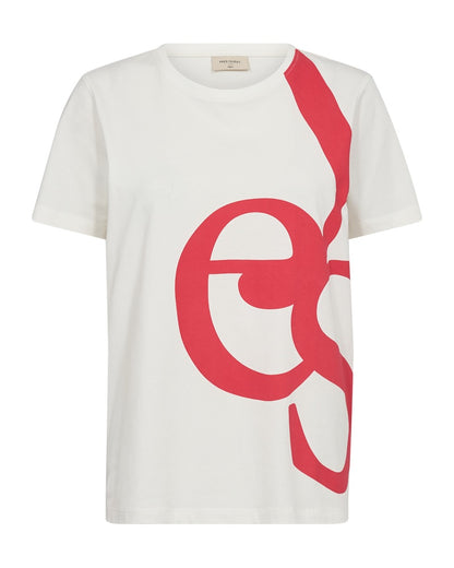 hvid t-shirt med rødt mønster Freequent FQFENJAL-TEE Star Off-white Bittersweet