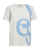kortærmet hvis t-shirt med blåt mønster foran. Freequent Star Off-white w Chambray blue FQFENJAL-TEE