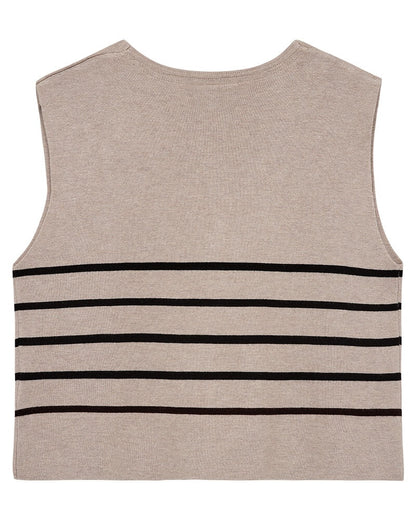 ryggen gf beige vest med tynde sorte striber over brystet. Freequent FQANI-WAISTCOAT Simply Taupe mel. w Black