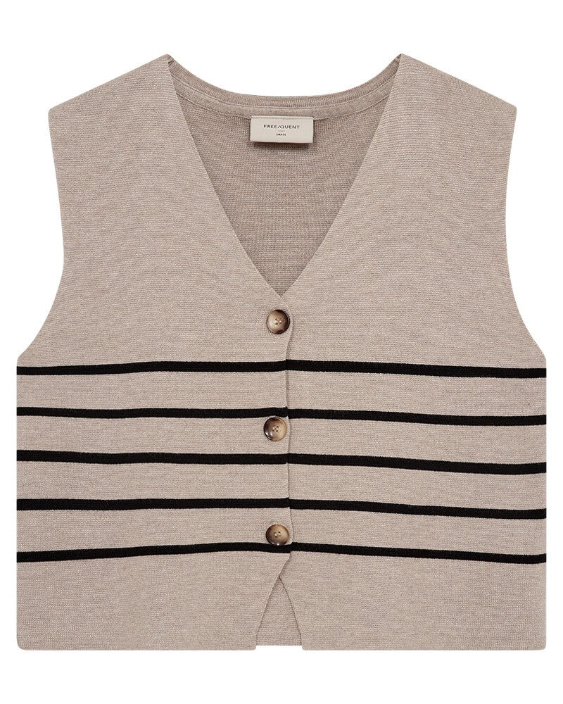 beige vest med tynde sorte striber over brystet. Freequent FQANI-WAISTCOAT Simply Taupe mel. w Black