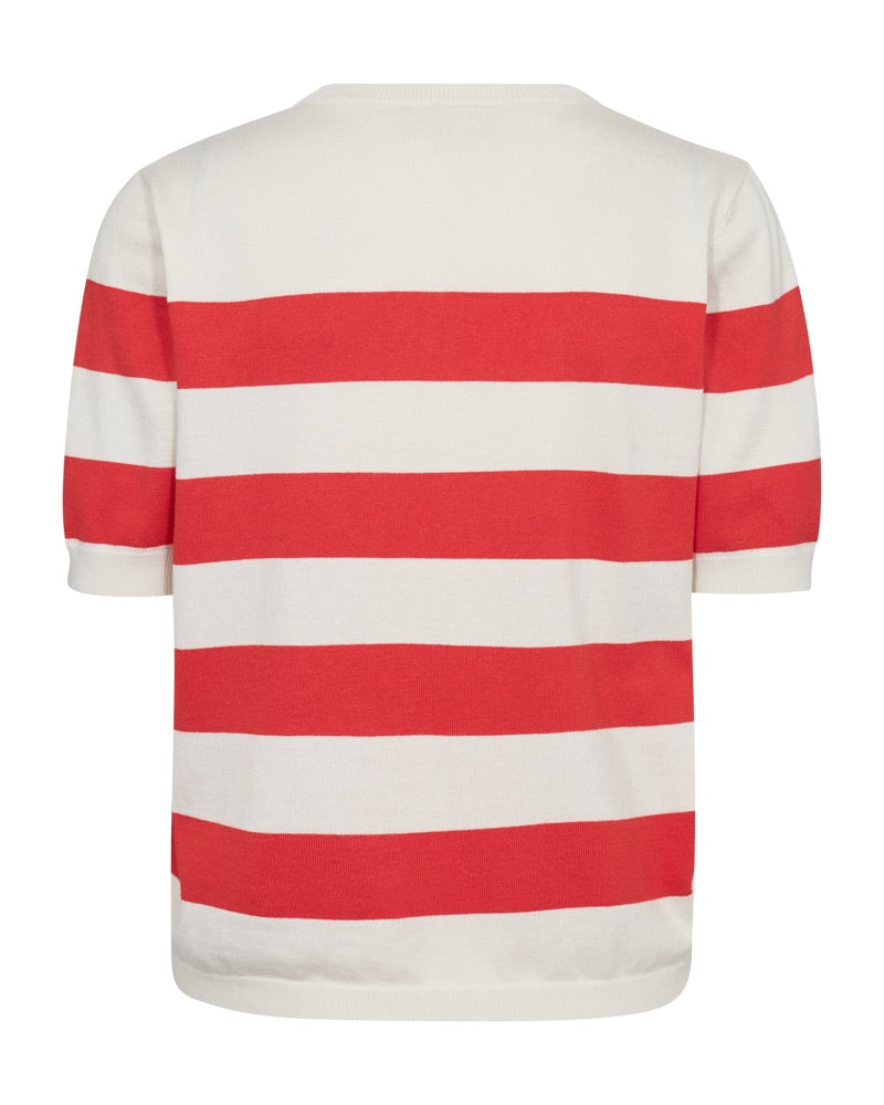 ryggen af kortærmet hvid t-shirt med brede røde striber. Freequent Off-white Bittersweet FQPIXIE-PULLOVER