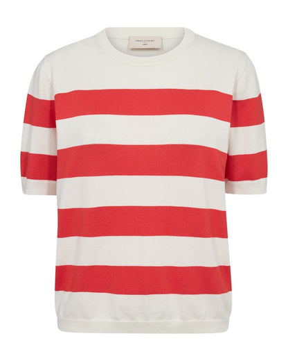 kortærmet hvid t-shirt med brede røde striber. Freequent Off-white Bittersweet FQPIXIE-PULLOVER