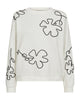 hvid sweatshirt med rund hals og blomstermønster i et sort outline broderi. Freequent FQNALE-PULLOVER Star Off-white w. Black