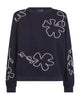 blå sweatshirt med rund hals og blomstermønster i hvidt outline broderi. Freequent FQNALE-PULLOVER Navy Blazer w. Star Off-white