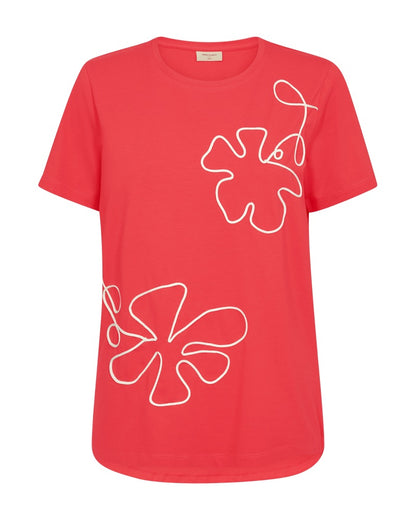 rød t-shirt Freequent FQFENJAL-TEE Bittersweet w. Star Off-white