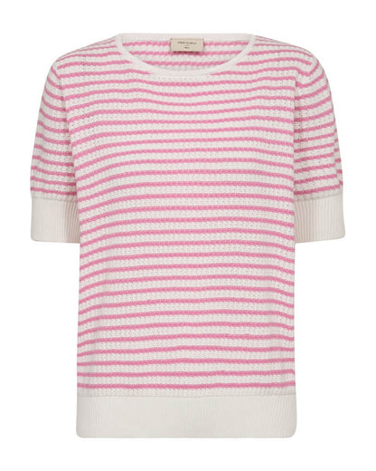 pink og hvid stribet strik med korte ærmer. Freequent FQDODO-PULLOVER Star off-white w. Fuchsia Pink