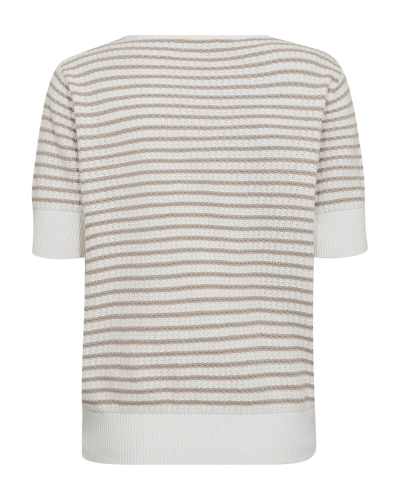 ryggen af beige stribet strik me korte ærmer. Freequent FQDODO-PULLOVER Star Off-white w. Simply Taupe