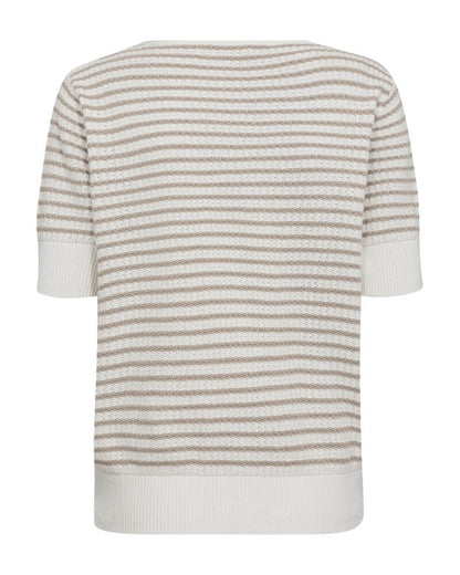 ryggen af beige stribet strik me korte ærmer. Freequent FQDODO-PULLOVER Star Off-white w. Simply Taupe