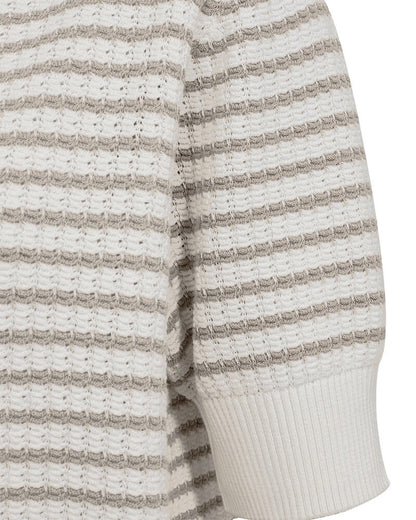 ærme på beige stribet strik me korte ærmer. Freequent FQDODO-PULLOVER Star Off-white w. Simply Taupe