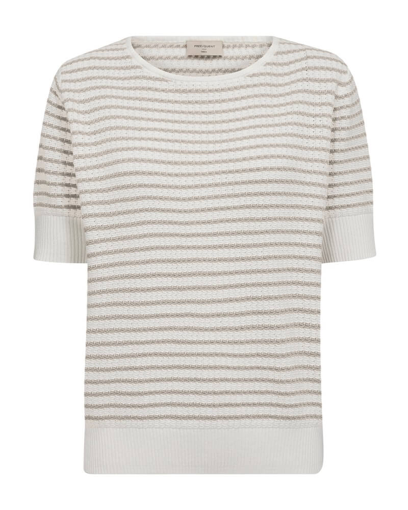 beige stribet strik me korte ærmer. Freequent FQDODO-PULLOVER Star Off-white w. Simply Taupe