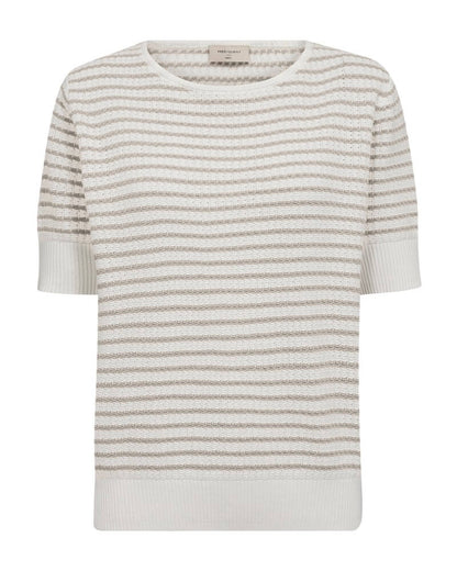 beige stribet strik me korte ærmer. Freequent FQDODO-PULLOVER Star Off-white w. Simply Taupe