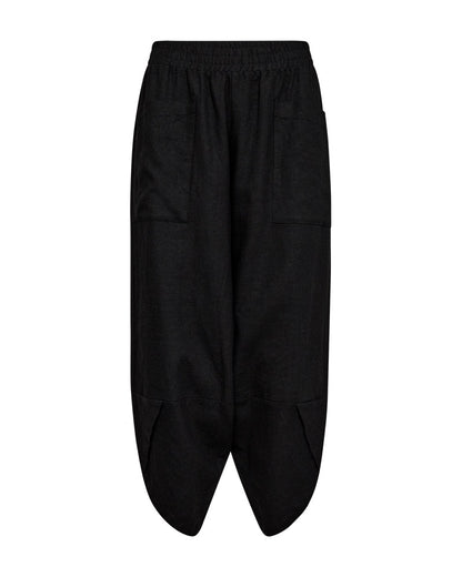sorte bukser med elastik i taljen og bukseben med et asymmetrisk snit. Freequent Black FQLAVA-PANTS