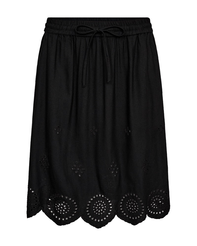 FreeQuent Sort kort nederdel med broderi kant