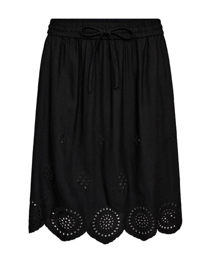 FreeQuent Sort kort nederdel med broderi kant