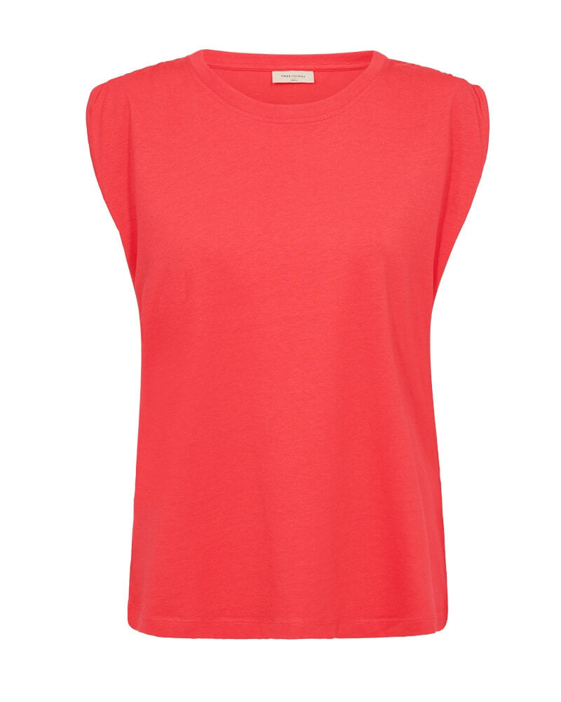 rød t-shirt med rynkedetaljer på skuldrene Freequent FQMELISSA-TEE Bittersweet