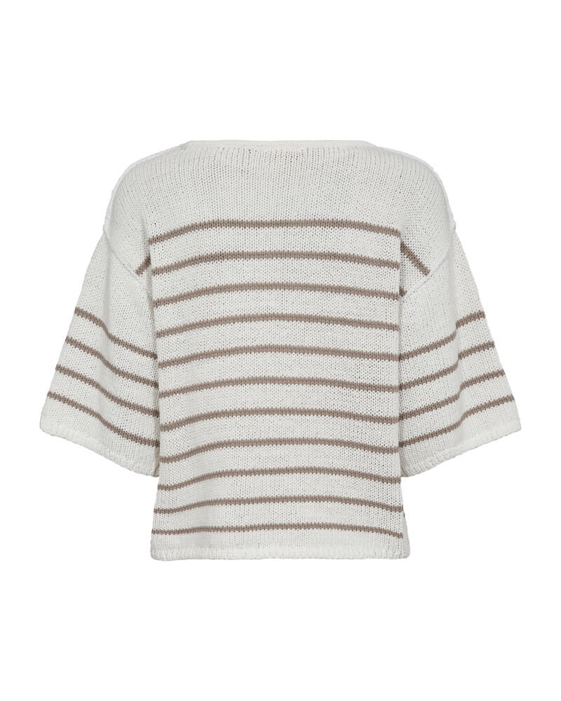 stribet strik i hvid og beige Freequent FQGRANDE-PULLOVER Brilliant White w Simply Taupe