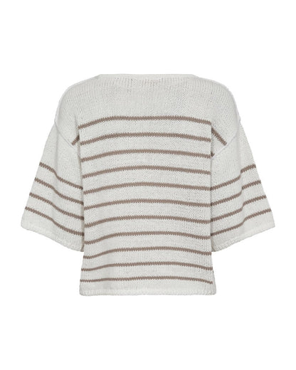 stribet strik i hvid og beige Freequent FQGRANDE-PULLOVER Brilliant White w Simply Taupe