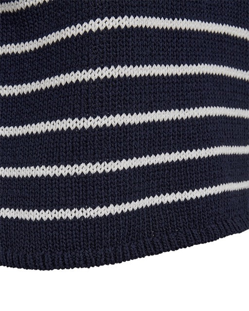 nærbillede af hvide striber på blå stribet strik bluse. Freequent FQGRANDE-PULLOVER Navy Blazer w. Brilliant White