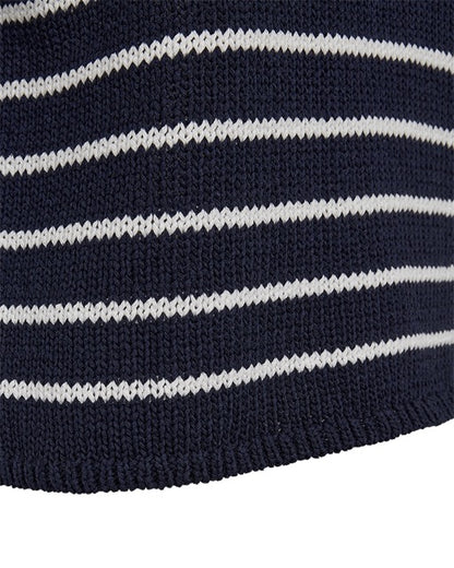 nærbillede af hvide striber på blå stribet strik bluse. Freequent FQGRANDE-PULLOVER Navy Blazer w. Brilliant White