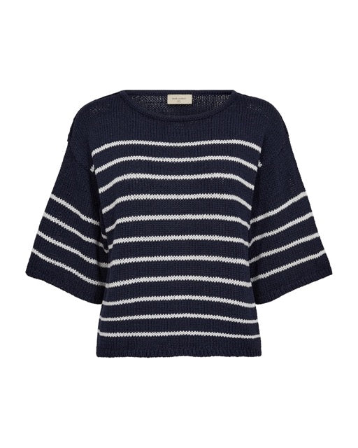stribet strik bluse i blå med hvide striber. Freequent FQGRANDE-PULLOVER Navy Blazer w. Brilliant White