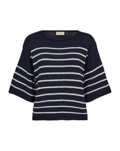 stribet strik bluse i blå med hvide striber. Freequent FQGRANDE-PULLOVER Navy Blazer w. Brilliant White