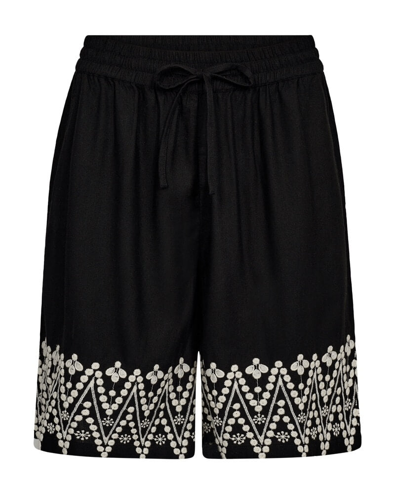 sorte shorts med broderi Freequent Black w. Moonbeam FQLINUS-SHORTS