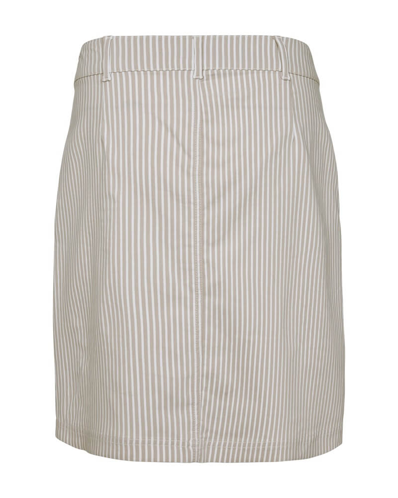bagpå kort stribet nederdel i beige. Freequent FQREXA-SKIRT Simply Taupe w. Star Off-white