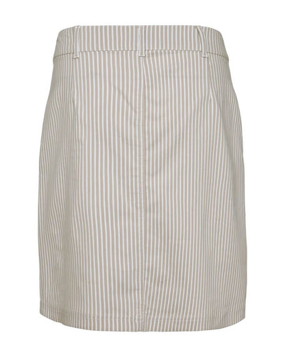 bagpå kort stribet nederdel i beige. Freequent FQREXA-SKIRT Simply Taupe w. Star Off-white