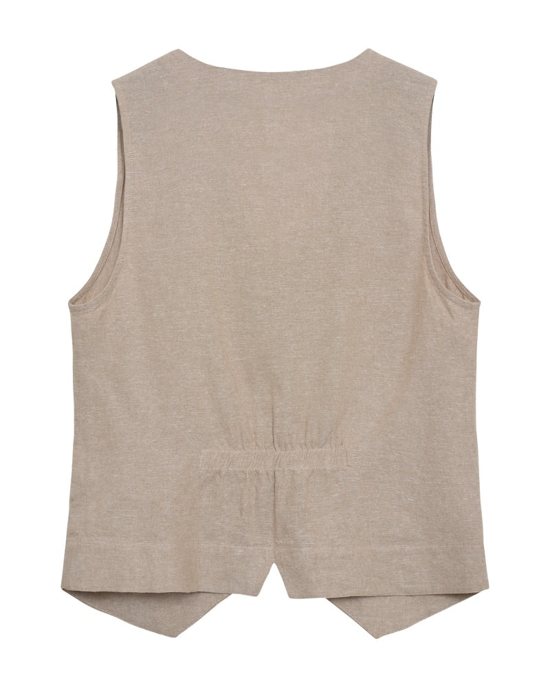 ryggen f beige vest med v-hals og knappelukning foran Freequent Sand melange FQLAVA-WAISTCOAT