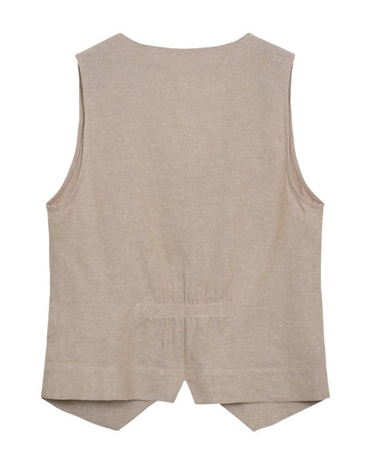 ryggen f beige vest med v-hals og knappelukning foran Freequent Sand melange FQLAVA-WAISTCOAT