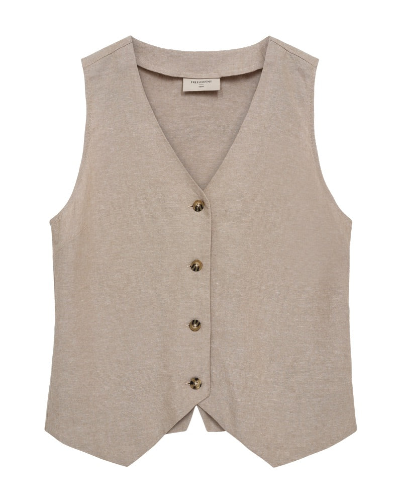 beige vest med v-hals og knappelukning foran Freequent Sand melange FQLAVA-WAISTCOAT