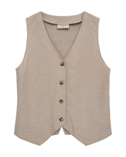 beige vest med v-hals og knappelukning foran Freequent Sand melange FQLAVA-WAISTCOAT