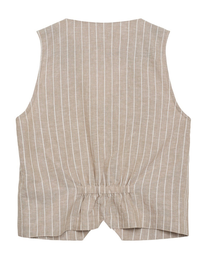 ryggen af stribet beige vest med v-hals og knapper foran. Freequent Sand mel w. Star Off-white FQLAVEGA-WAISTCOAT
