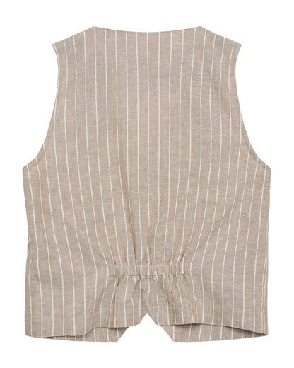 ryggen af stribet beige vest med v-hals og knapper foran. Freequent Sand mel w. Star Off-white FQLAVEGA-WAISTCOAT