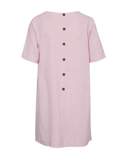 ryggen af lyserød kjole med korte ærmer og rund hals og knappelukning på ryggen. Freequent Off-white w Fuchsia Pink FQLAVA-DRESS