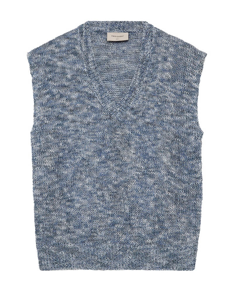 blå vest i strik Freequent FQBALTER-WAISTCOAT Brilliant White w Deep Ultrama