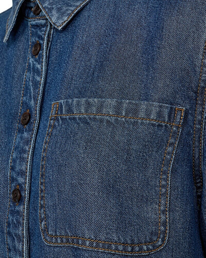 brystlomme på kortærmet denimbluse Freequent FQMILO-SHIRT Medium Blue Denim