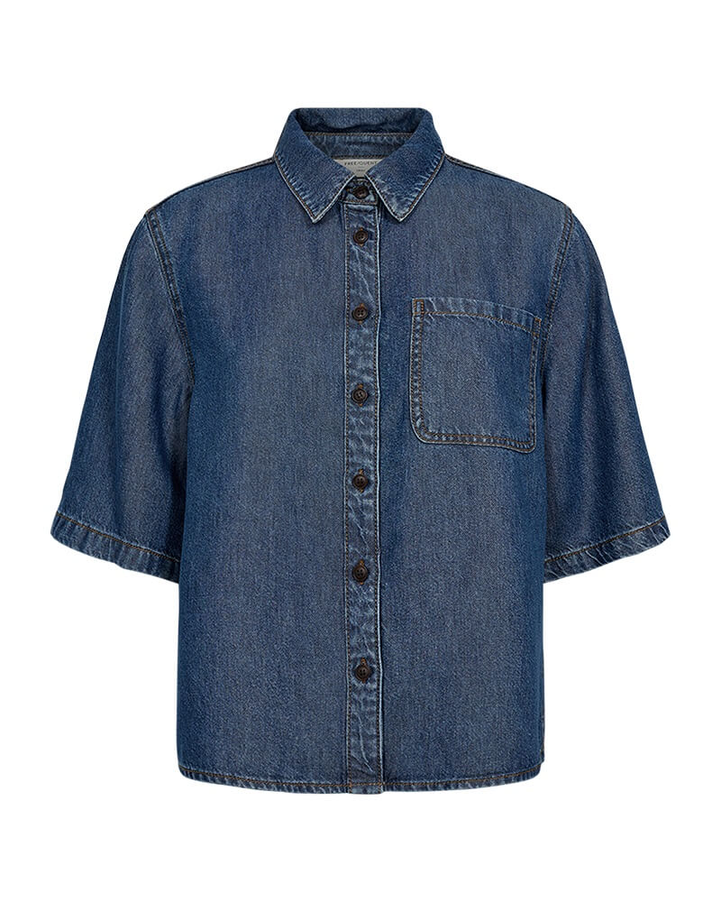 kortærmet denimbluse Freequent FQMILO-SHIRT Medium Blue Denim