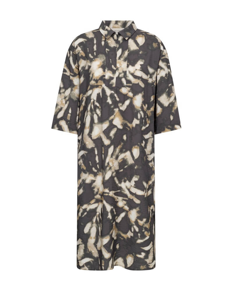 mønstret kjole med lommer. Freequent FQNUNU-DRESS Asphalt w. Antique Bronze