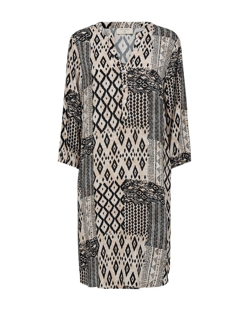 sort hvid mønstret kjole Freequent FQLOVO-DRESS Rainy Day w. Black