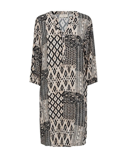 sort hvid mønstret kjole Freequent FQLOVO-DRESS Rainy Day w. Black