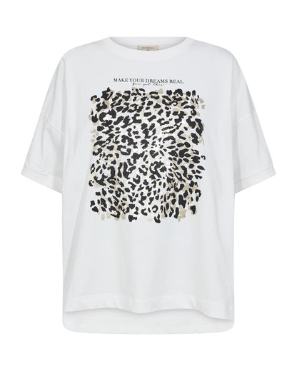 hvid t-shirt med leo print foran. Freequent FQCAROL-TEE Star Off-white w. Black