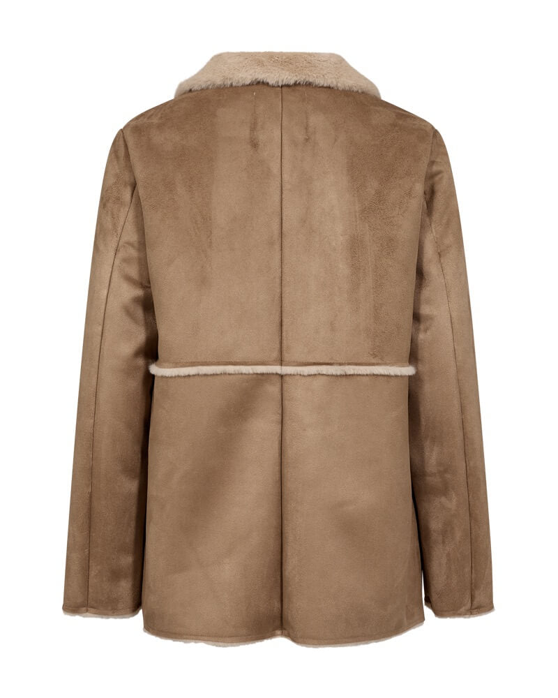 ryggen af brun ruskindsjakke med faux fur Freequent FQLAMSE-JACKET Thrush