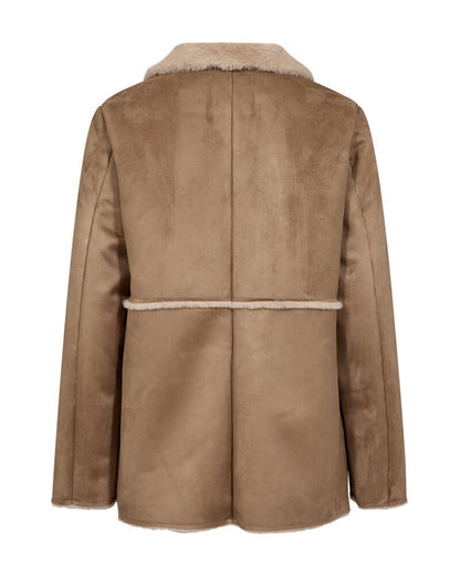 ryggen af brun ruskindsjakke med faux fur Freequent FQLAMSE-JACKET Thrush