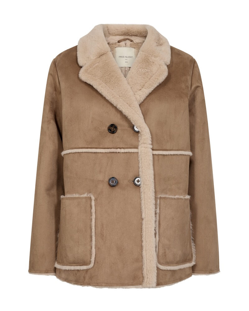 brun ruskindsjakke med faux fur Freequent FQLAMSE-JACKET Thrush