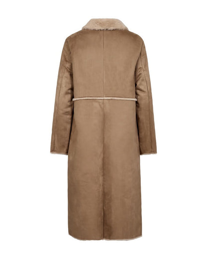 ryggen af lang brun ruskindsjakke med faux fur. Freequent FQLAMSE-JACKET Lang Thrush