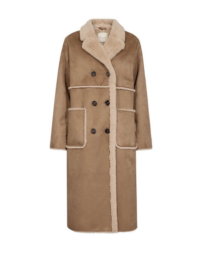 lang brun ruskindsjakke med faux fur. Freequent FQLAMSE-JACKET Lang Thrush